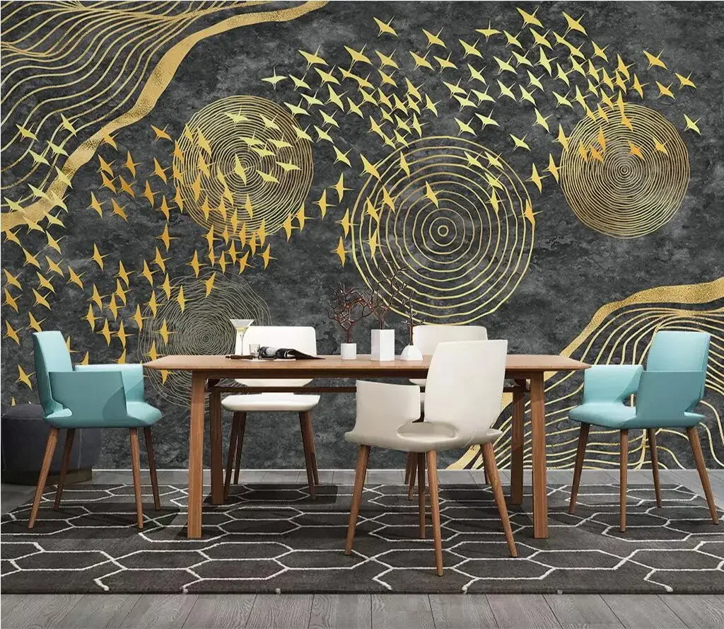 Custom Golden Bird Circle Murals Wallpapers - Living Room Home Decor Sofa TV Background Photo Wall Paper Mountain Stickers
