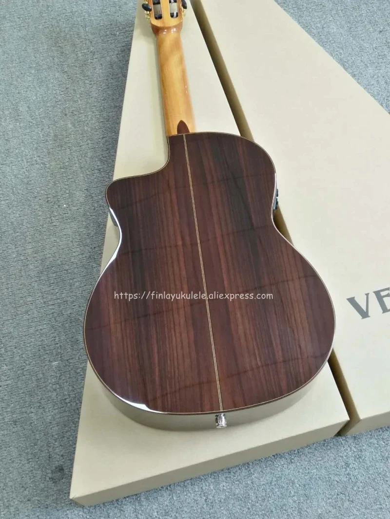 AC50 39 inch Cutaway Handmade Electric Spanish guitar,VENDIMIA Solid Cedar/Rosewood,Classical guitar With pickup,650mm,52mm nut