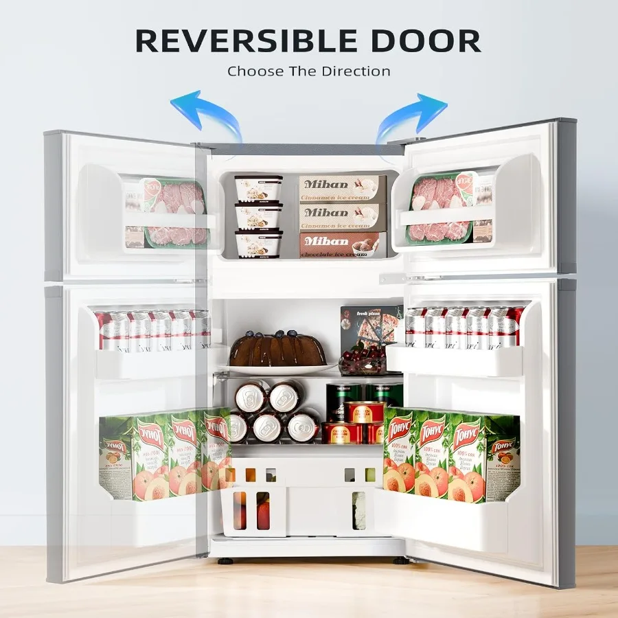 3.2 Cu.Ft Compact Mini Refrigerator with Freezer Double Door Design Adjustable Thermostat Energy-Efficient Cooling for Bedroom