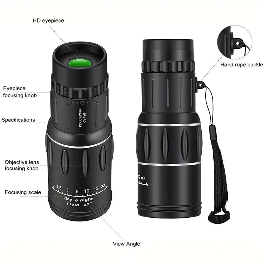 Monoculares HD con Telescopio, Resistentes al Agua IPX4, Campo de Visión de Larga Distancia, 2026, Estabilización de Imágenes