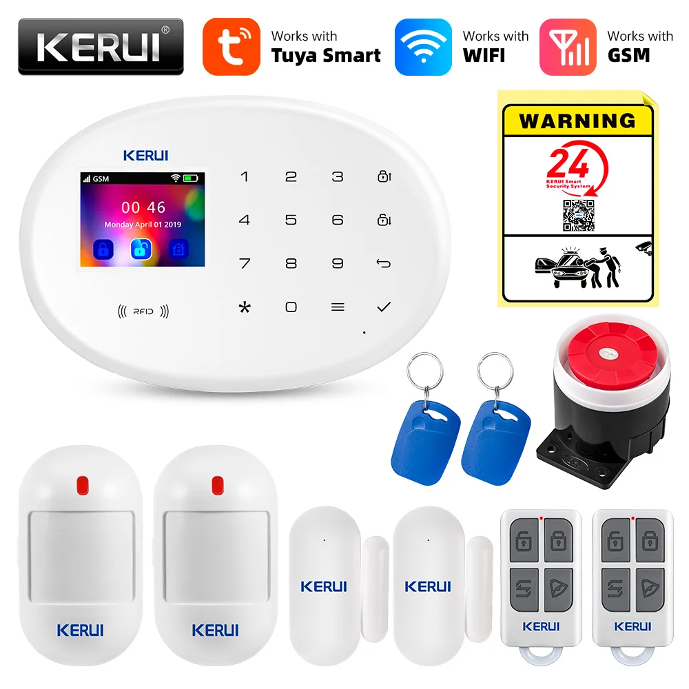 KERUI-sistema de alarma de seguridad antirrobo para el hogar, dispositivo inalámbrico con WiFi, GSM, Control por aplicación Tuya Smart House, Sensor Detector de movimiento, 433MHz