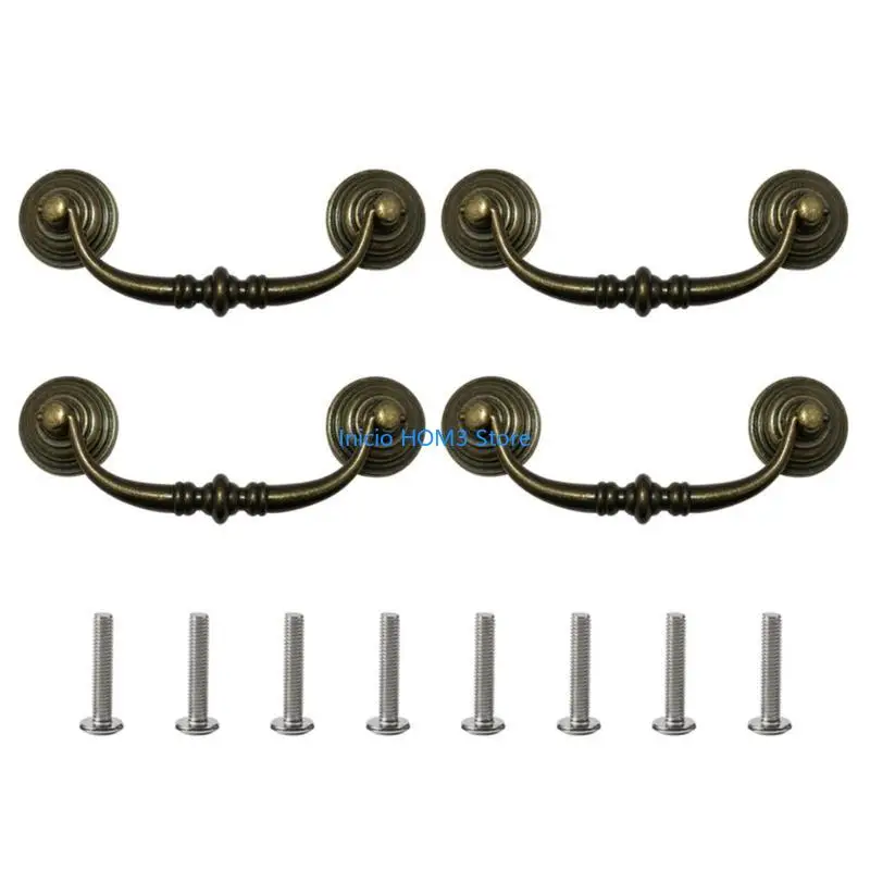 A5YD Pack of 4 Retro Bronze Drawer Pulls for Dressers Cupboards and Cabinets