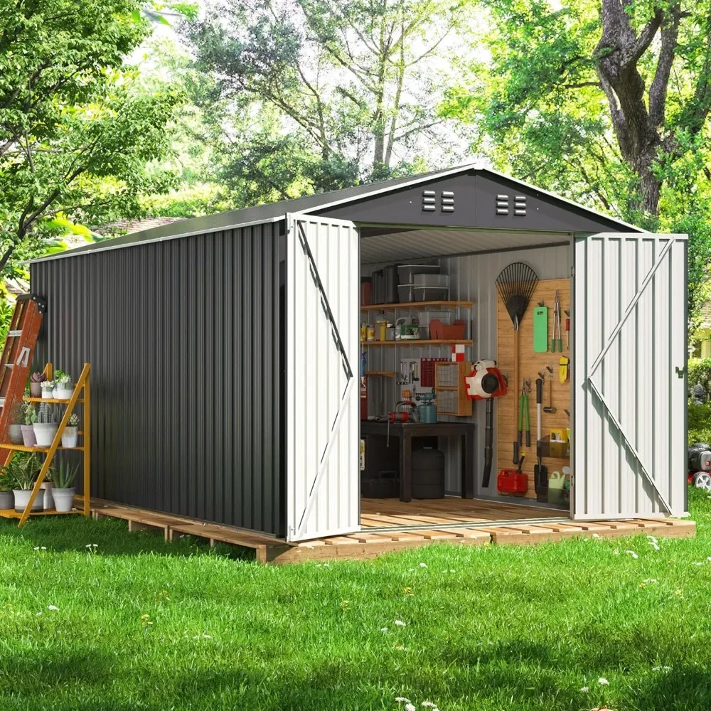 

8x12 FT Storage Shed, Large Outdoor Shed with Updated Frame Structure, Garden Tool Sheds