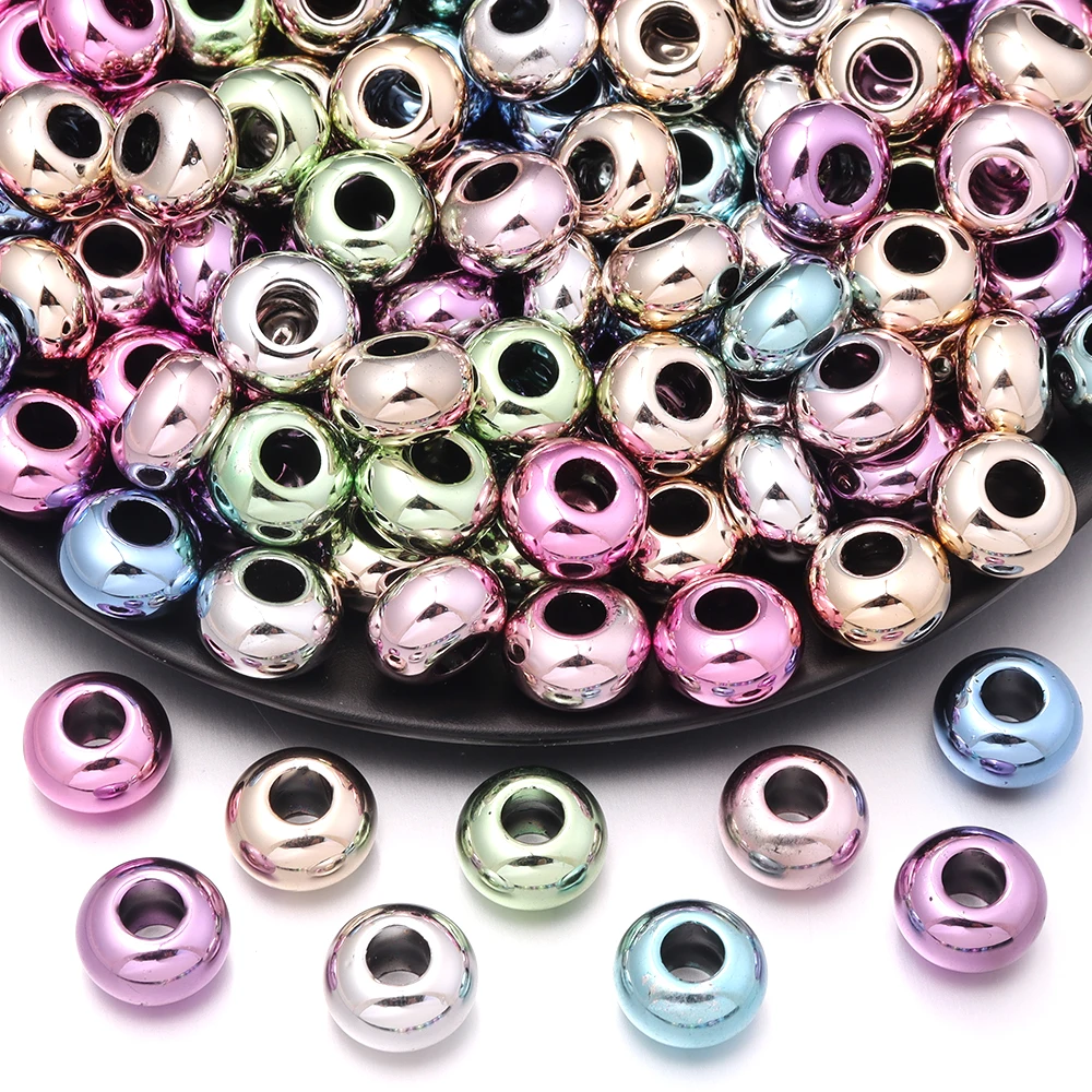 30 Stück/Set Metallfarbene Acrylperlen mit Großem Loch, Runde Lose Abstandsperlen für DIY-Schmuckherstellung, Armband- und Halskettenzubehör – Detail 5