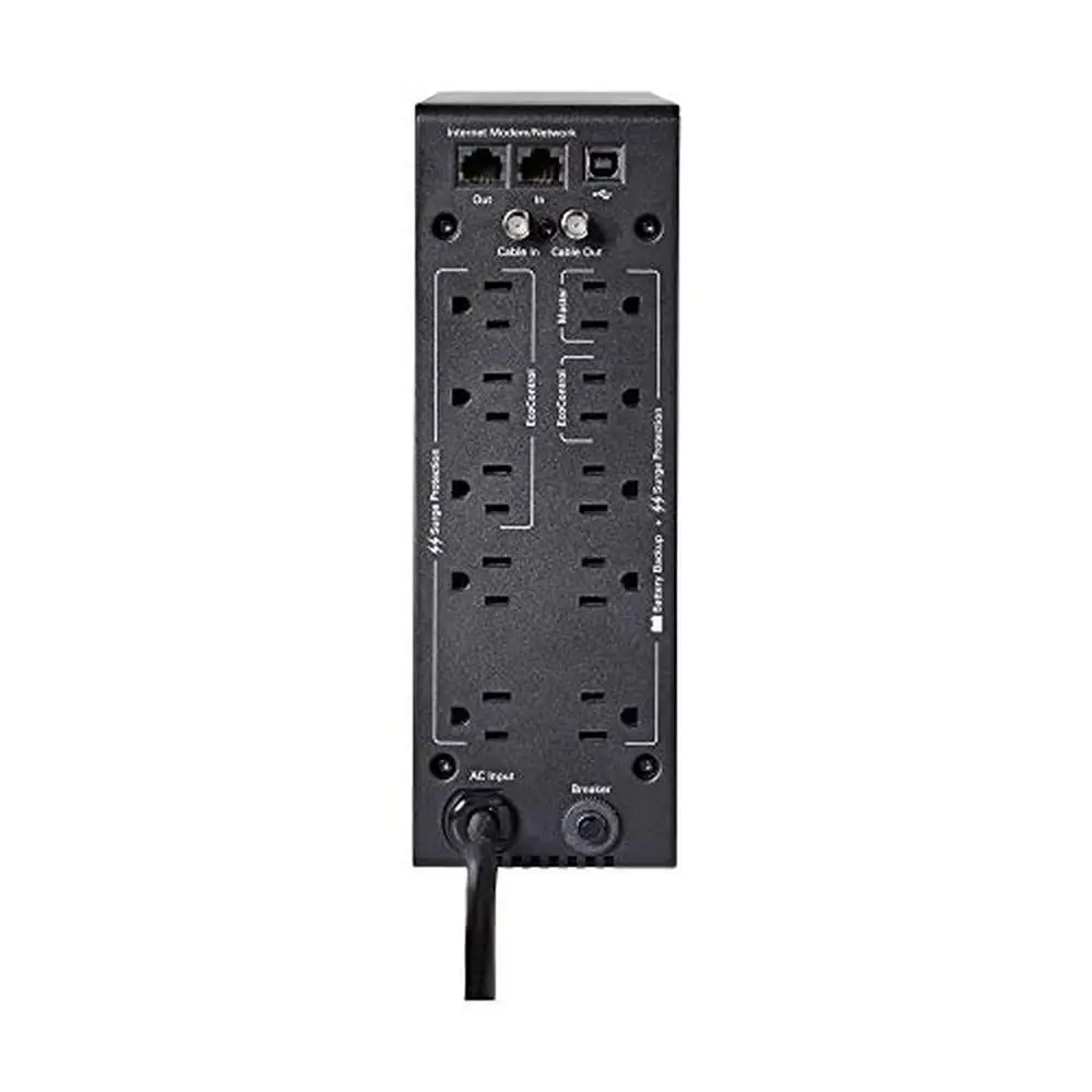 1000VA 600W UPS Battery Backup Surge Protector AVR LCD Display Line Interactive 10 Outlets USB Port ECO Control Lead-Acid Black