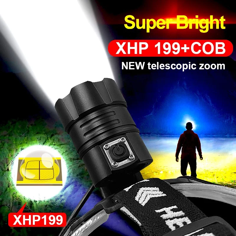 High Lumens XHP199 Powerful Led Headlamp XHP160 USB Rechargeable Headlight 18650 Head Flashlight Fishing Camping Head Lamp