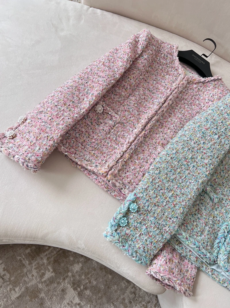 

Осень-зима 2022, новое шерстяное твидовое пальто с пайетками и кружевной отделкой, элитное женское пальто с прямым подолом, длинное свековое круглое...