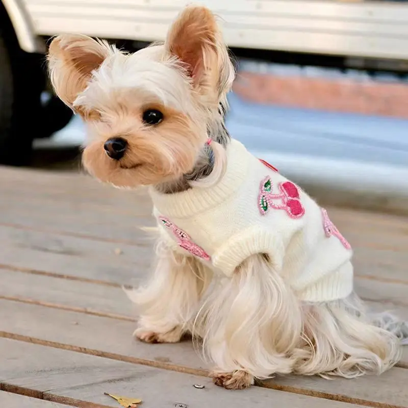 Pet Cherry Knitted Sweater Dog Cat Princess Style Vest Cherry Jacket Small and Medium-sized Pet Teddy Bear Puppy Clothes