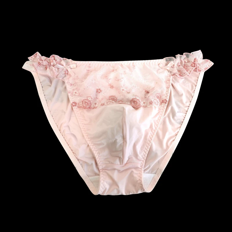 Gay Underwear Men Briefs Lace Shorts Cueca Ice Silk Flower Panties Man Flower Ultra-thin Seamless Underpants Plus Size M-3XL