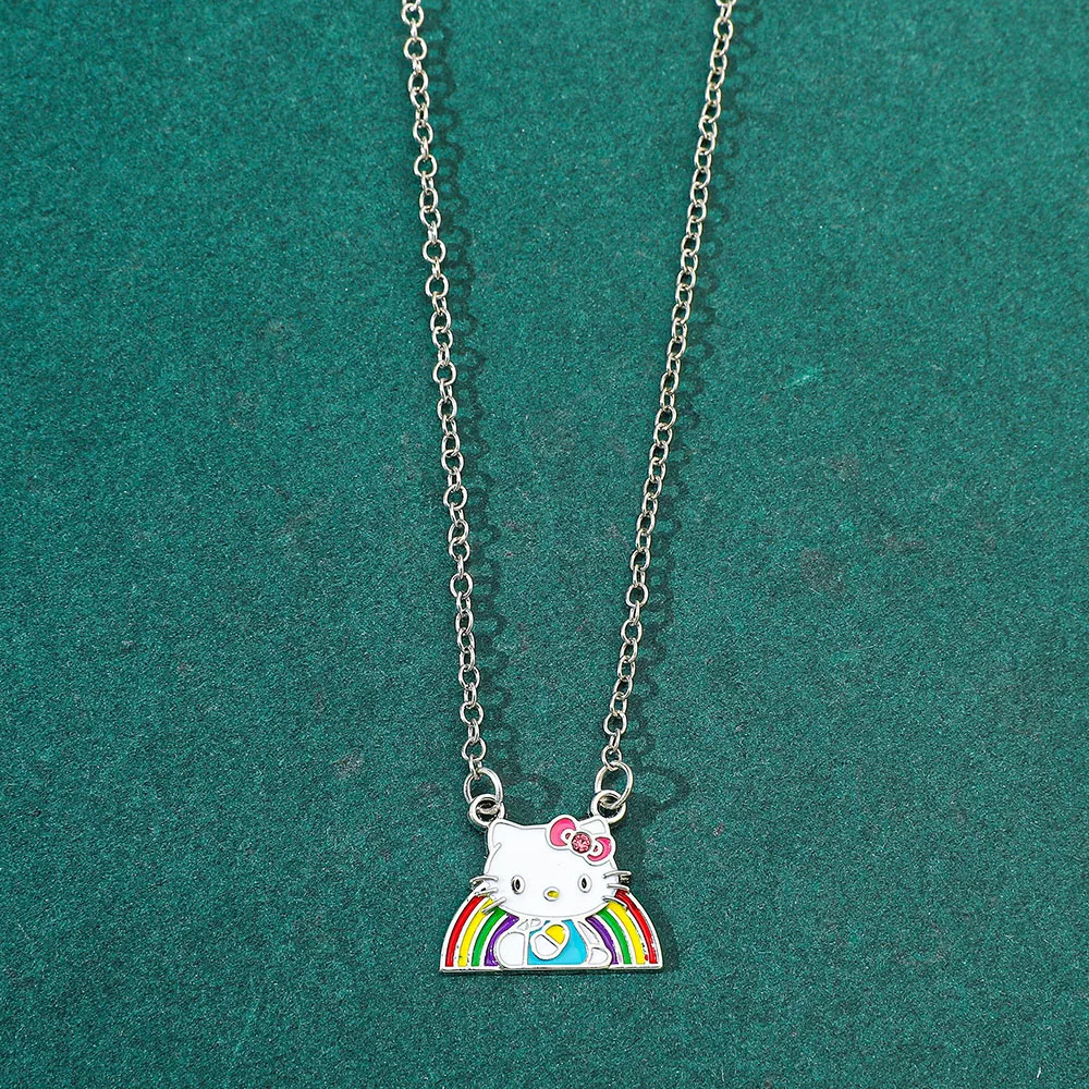 Disney Classic Anime Character Hello Kitty Pendant Necklace, Hello Kitty Creative Rainbow Necklace Fine Costume Jewellery