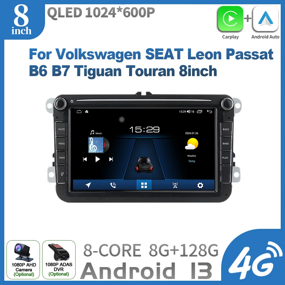 

8inch Android OS DSP For Volkswagen SEAT Leon Passat B6 B7 Tiguan Touran Car Radio Multimedia CarPlay Navigation Screen Stereo