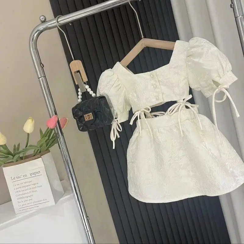 Fashion Baby Girl Princess Tie Dress Puff Sleeve Infant Toddle Child Square Collar Vestido Summer Casual Child Clothing 18M-12Y