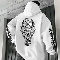 2025 Fashion Ancient Nordic Crow Wolf Men Women Hooded Sweatshirt Autumn Winter Daily Outdoor Vacation Casual Warm Sportswear