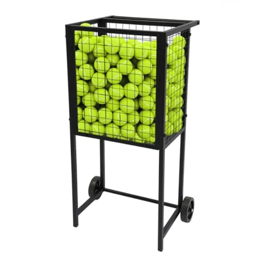 

Black Tennis Ball Cart Tennis Ball Basket Tennis Ball Hopper Movable Training Tennis Cart Basket with 2 Wheels Portable Tennis