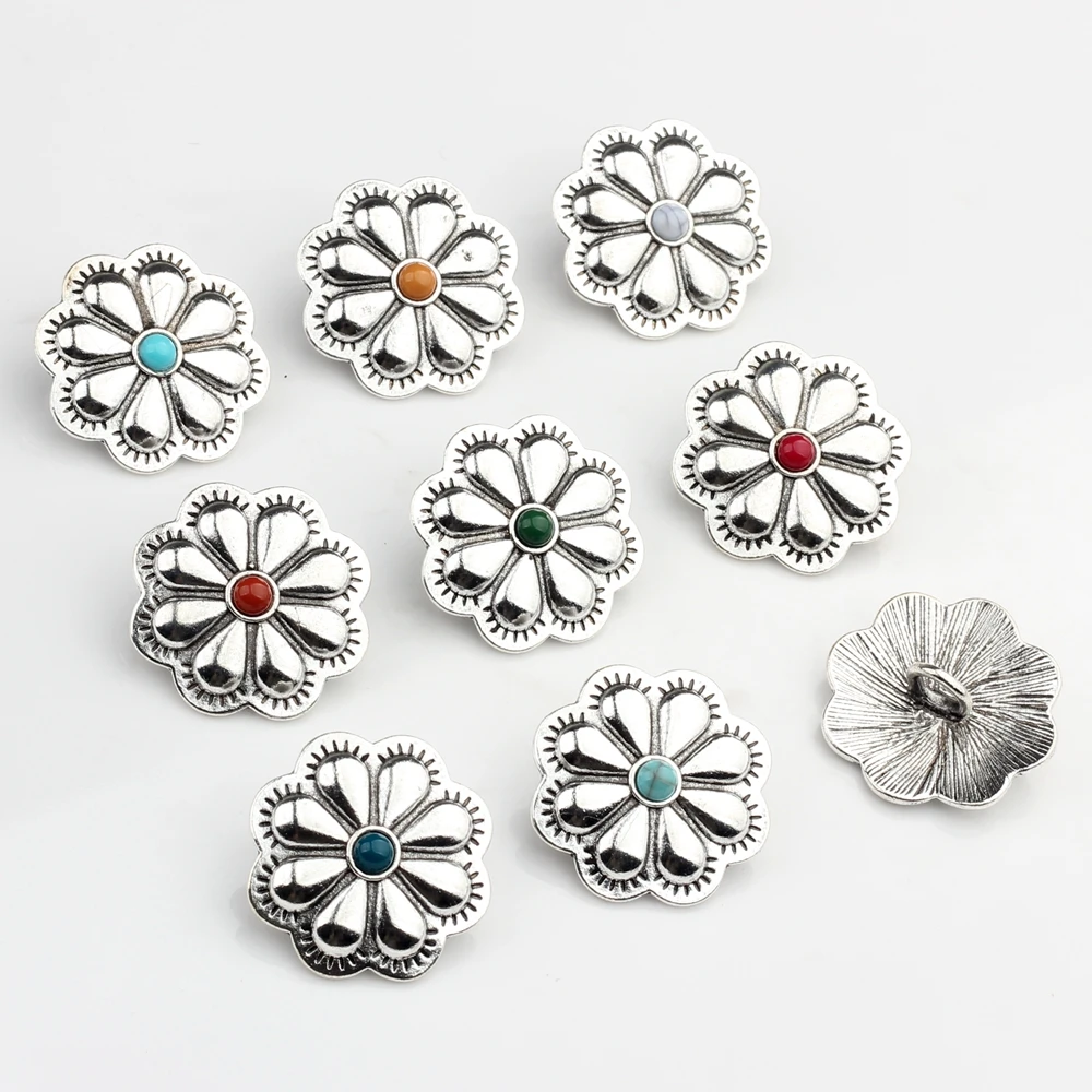 3pcs/lot 30MM Retro Zinc Alloy Charms Daisy Flowers Round Decorative Concho Button Charms For DIY Jewelry Accessories