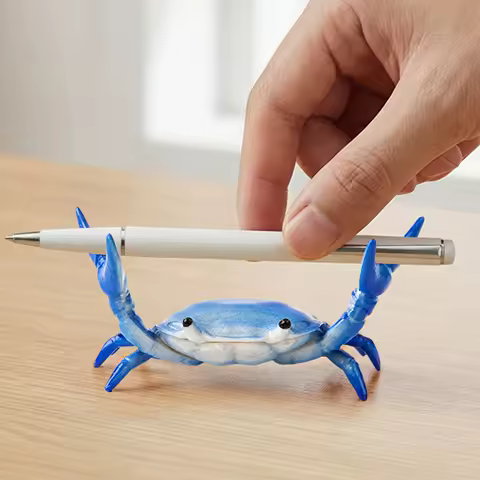 Portable Novelty Funny Crab Pen Holder Weightlifting Crab Desk Pen Stand for Storage Office Desk Display Decorations