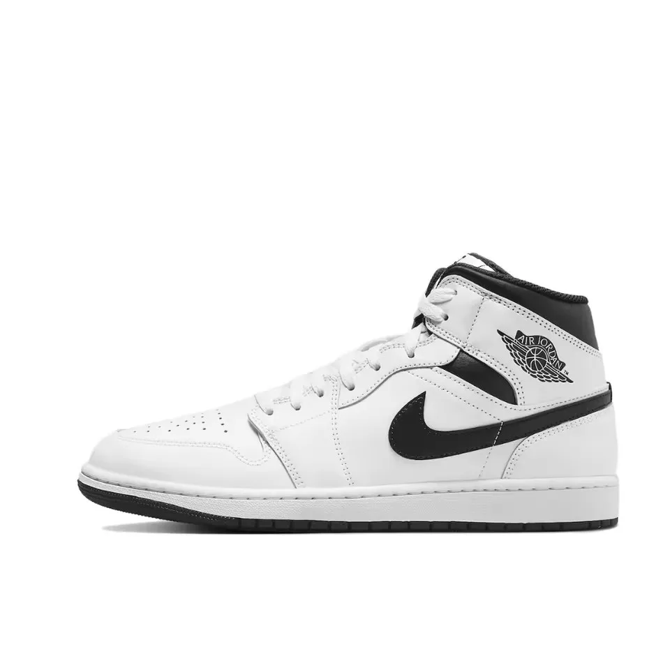 Мужские кроссовки Nike Air Jordan 1, Mid, удобная повседневная обувь, мягкие и легкие дышащие кроссовки, черные и белые