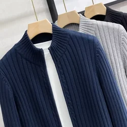 Cardigans soltos masculinos com zíper, casacos de lapela