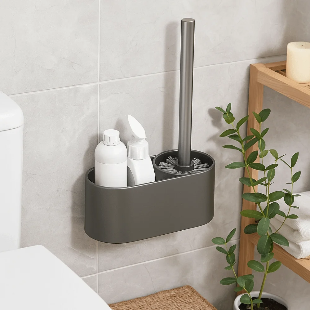 

Алюминиевый материал, полка для туалетной щетки для ванной комнаты, нержавеющая серая настенная щетка для унитаза, роскошная установка без гвоздей