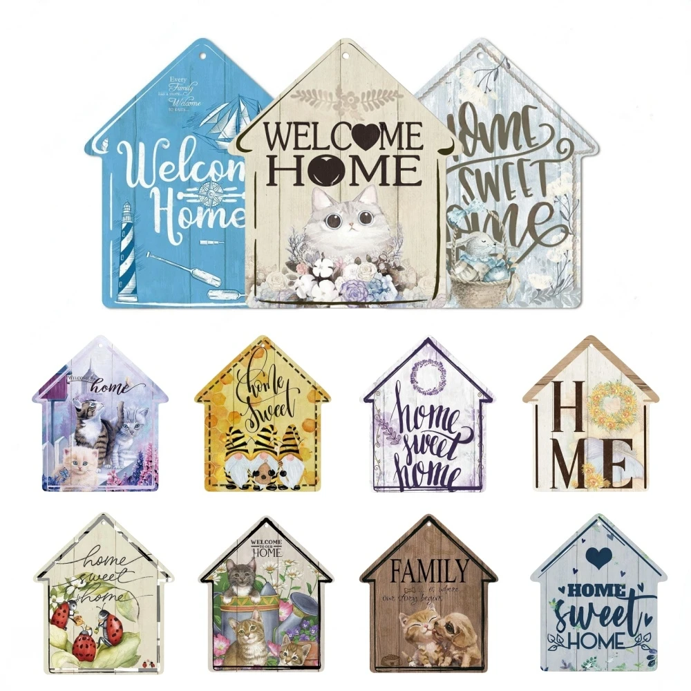 Home Plaque Small House Wooden Sign Rustic Wood Plate Wooden Hanging Sign for Personalized Sweet Home Kitchen Room Wall Decor