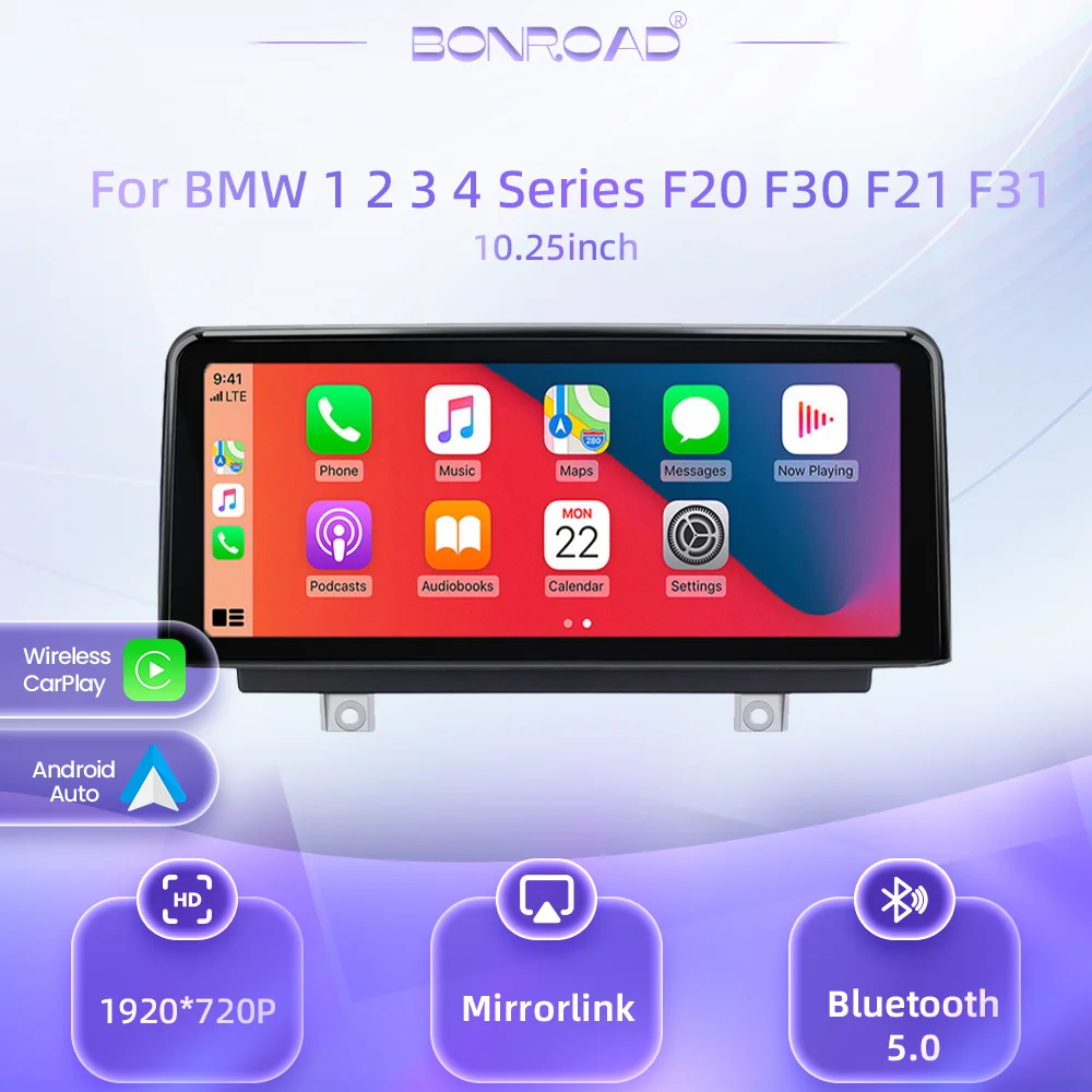 BONROAD 10.25 Wireless CarPlay Linux Car Radio Multimedia Touch Screen For BMW F20 F21 F30 F30 F31 F32 F33 GPS Navigation