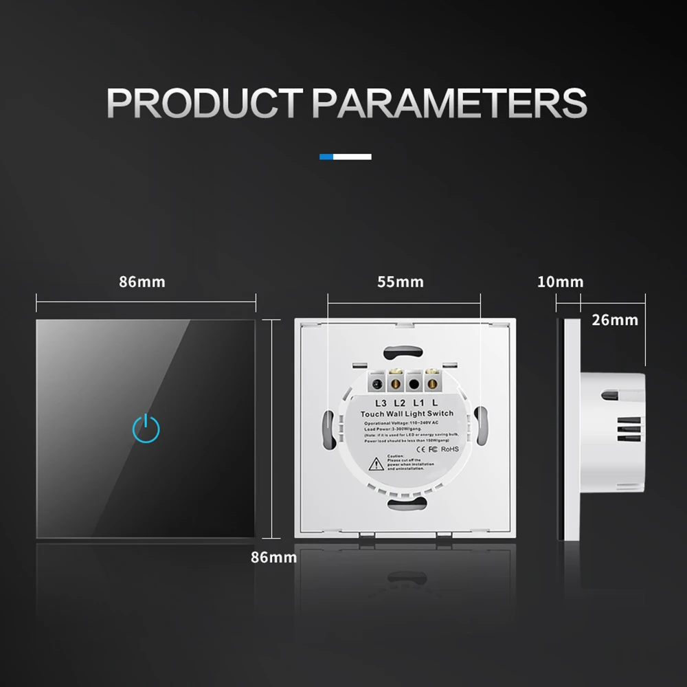 Light Touch Switch Sensor EU Standard Tempered Crystal Glass Panel 4 Color Power 1/2/3 Gang 1 Way 220V Wall Lamp Switches On Off