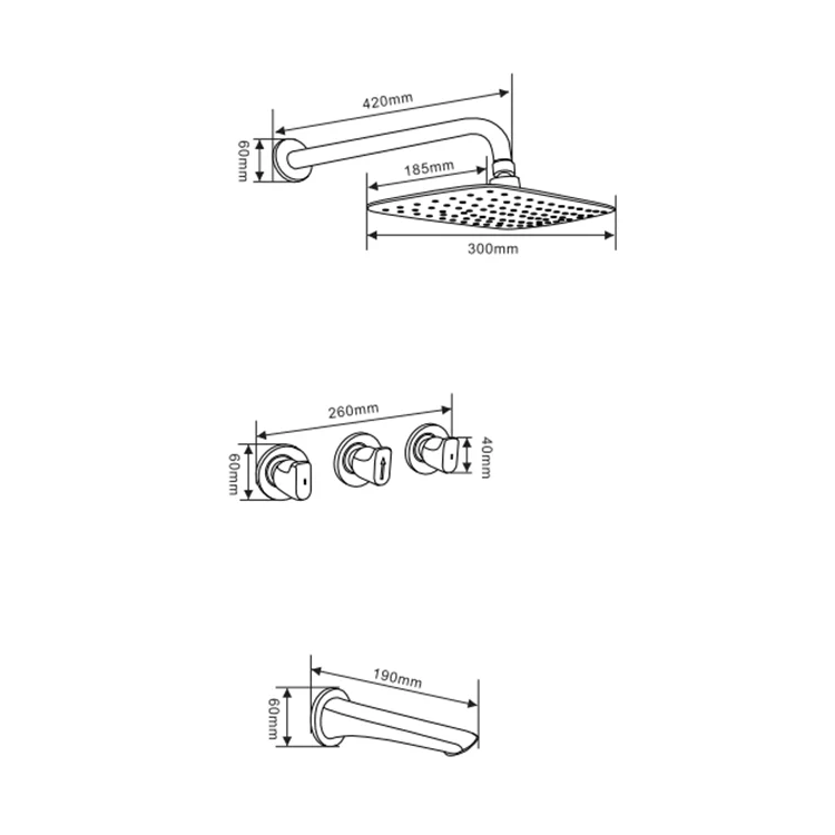 OEM Chromed Brass Overhead Single Lever Wall Mounted Concealed Shower Set Bath & Shower Faucets