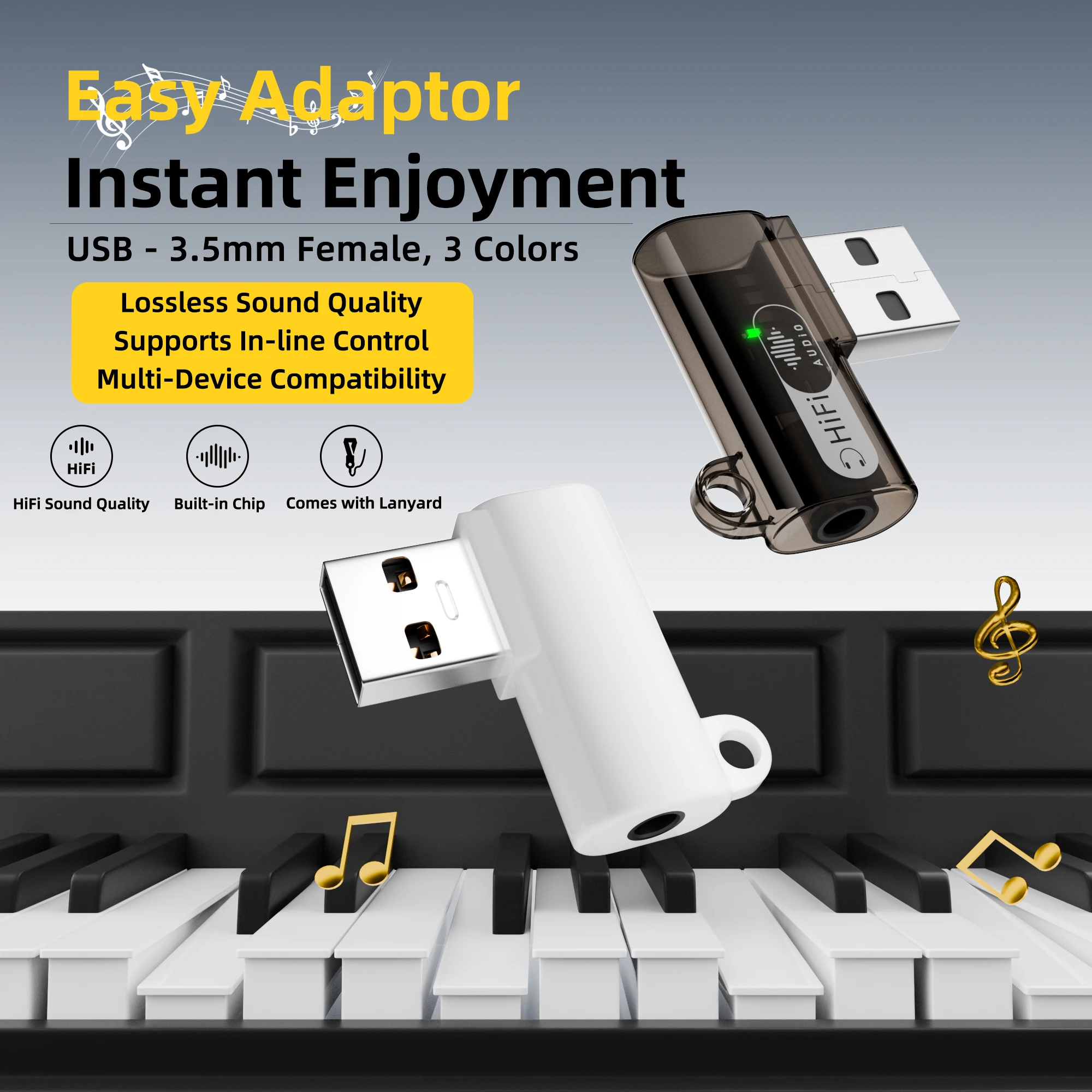 USB A Male to 3.5mm TRRS Female Headphone Adapter, Plug & Play HiFi Sound Card for Laptop Desktop Game Console