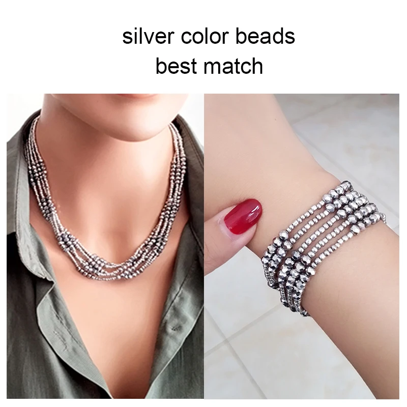 LEEKER Boho Red Green Black Color Crystal Beads 6 Layers Chain On The Neck Magnet Buckle Bracelets For Women Jewelry 982 LK1