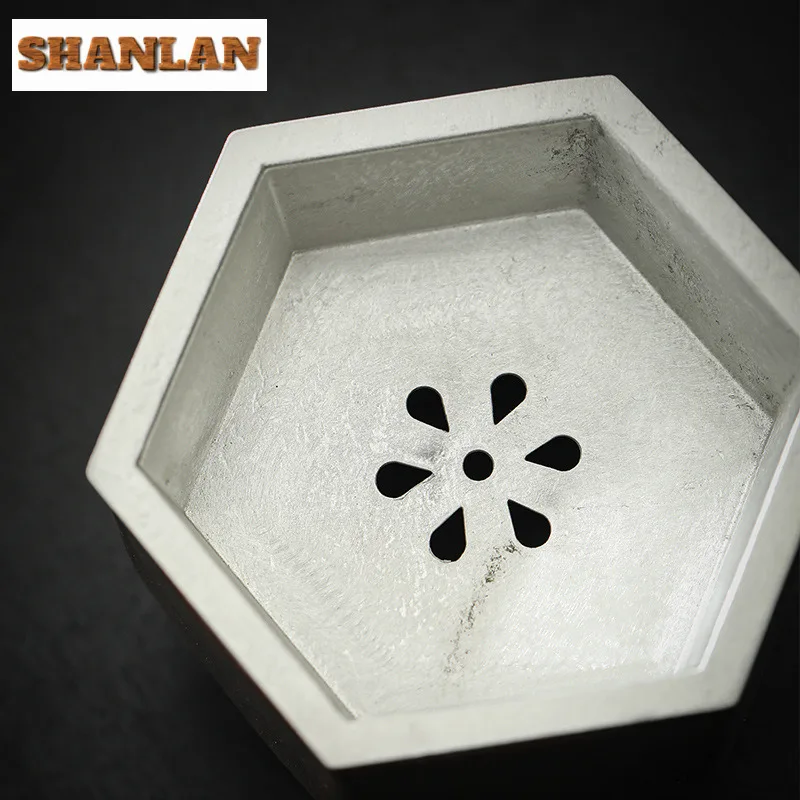 300ml Handamde Tin Covered Ceramic Tea Wash Basin Hexagonal Silent Color Pot Bearing Holder Small Tea Residue Separation Tank view 3