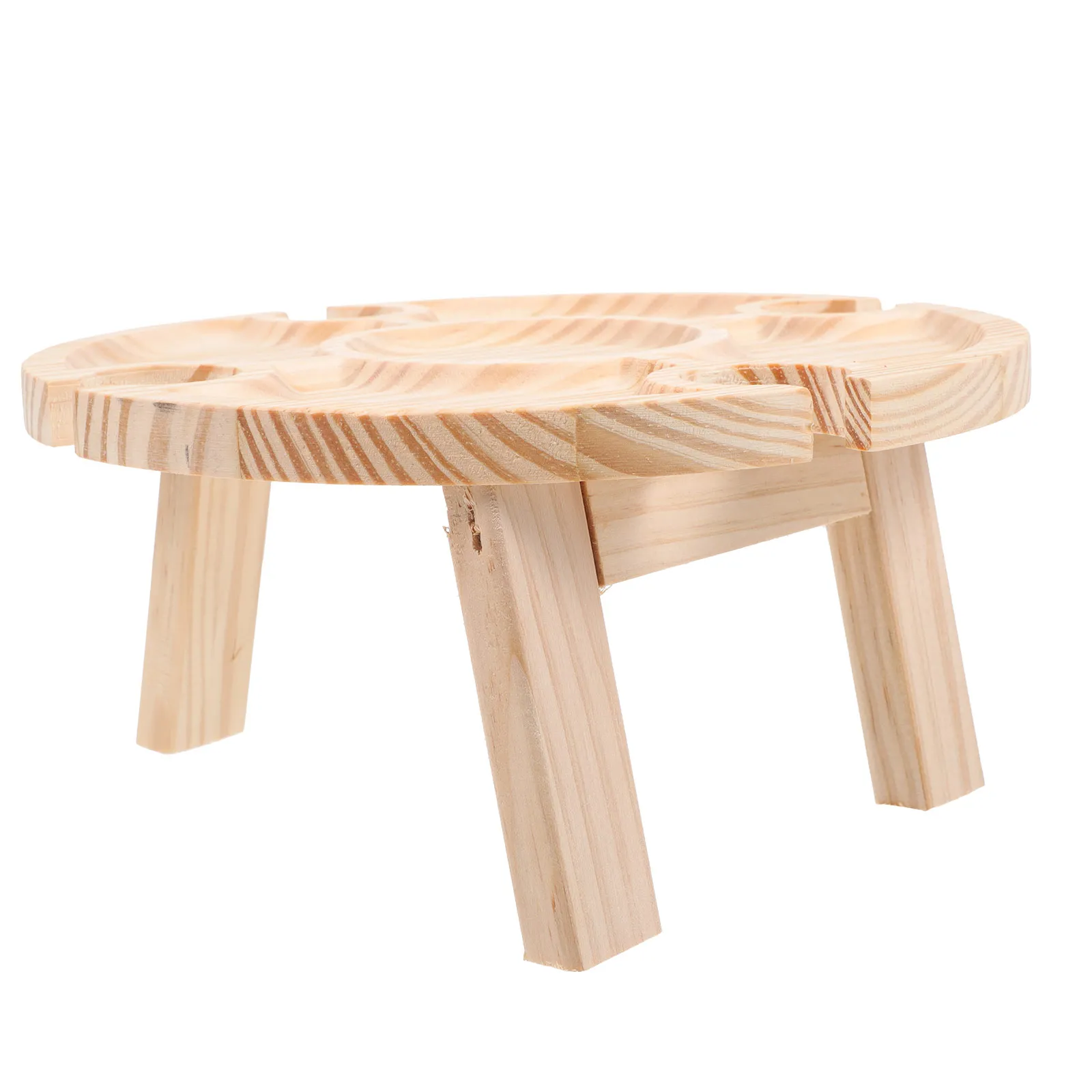 

Portable Wooden Picnic Table Round Snacks Home Glass Storage Outdoor Banquet Sofa Desk Lightweight Compact Size Practical