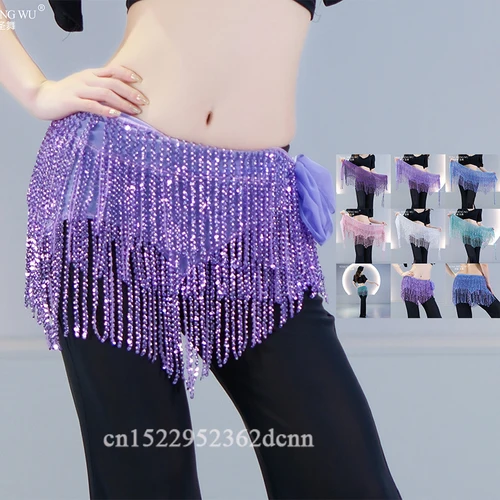 Bufandas de lujo con borlas y cuentas para danza del vientre para mujer, pañuelos de cadera brillantes, cinturones de cintura con borlas para niñas, traje de danza del vientre