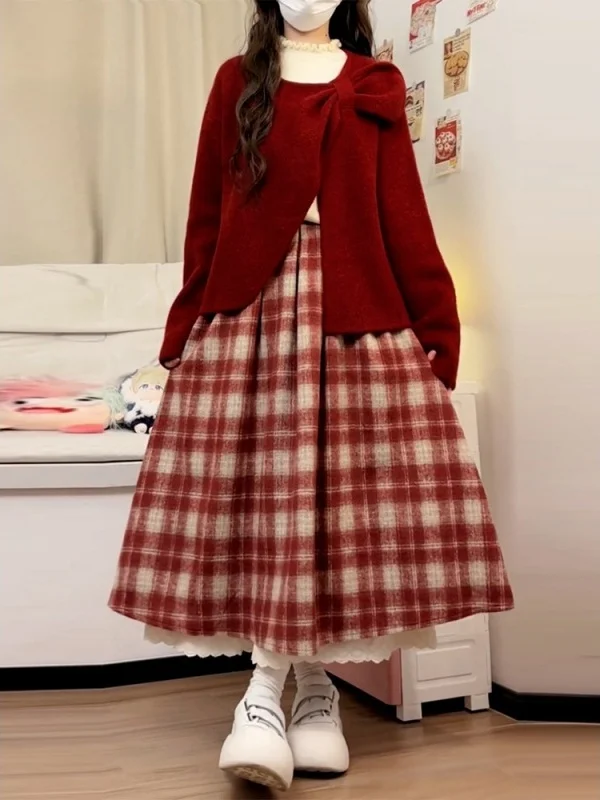 Nó vermelho solto longo sve camisola feminina inverno novo sle malha topo casual commute sle médio softn