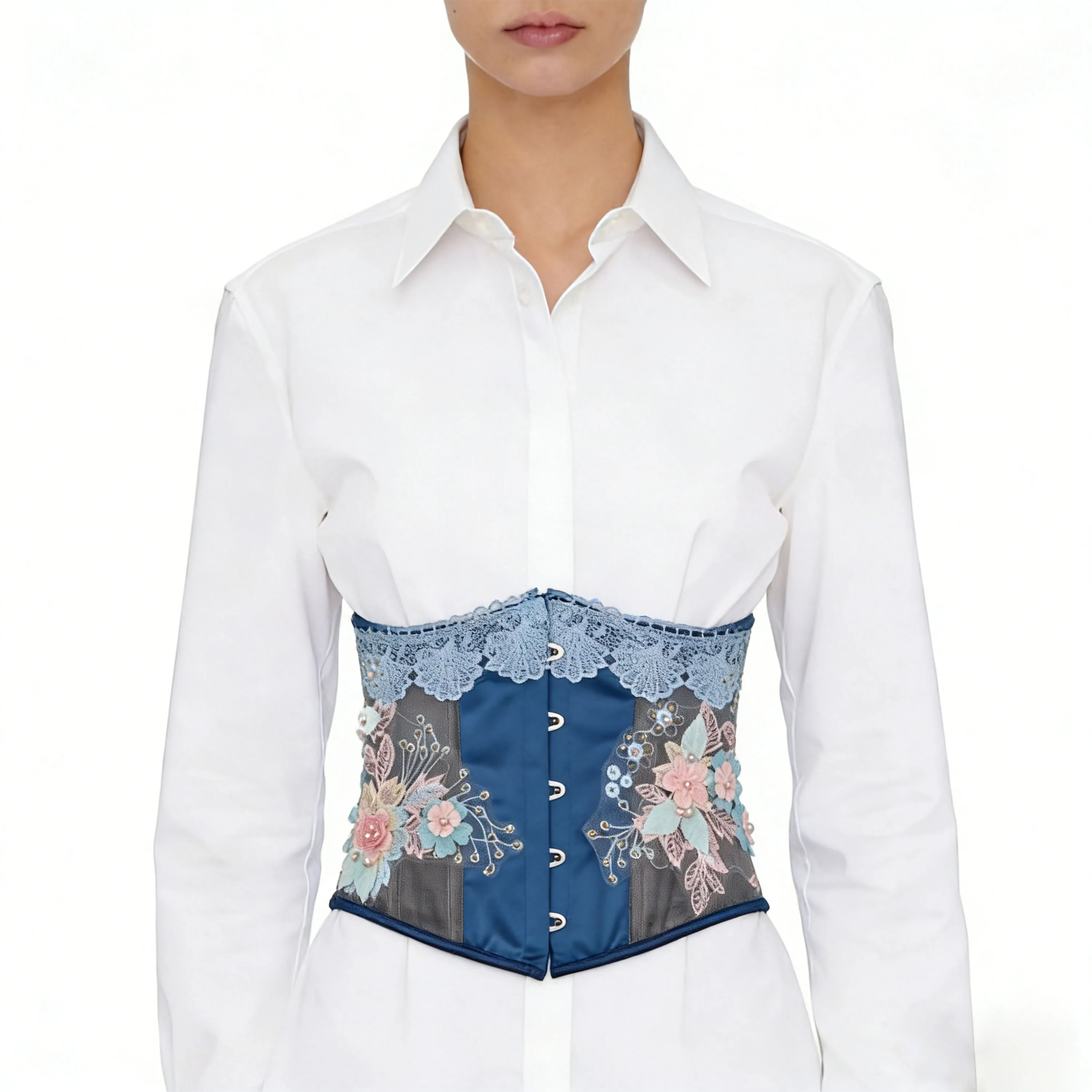 Women's French-Style Lace Floral Waist Cincher Retro Court Style Waist Trainer Embroidered Bodice Corset for Slimming