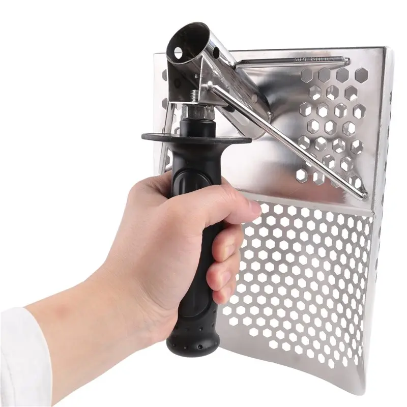 A12E-Stainless Beach Sand Scoop Metal Detecting With Handle Tool Fast Sifting Metal Treasure Shovel Tool