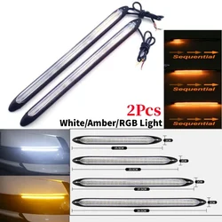 2Pcs Car LED Daytime Running Lights Waterproof Sequential Lamp Flow Turn Signal Light (White/Amber/RGB Light)