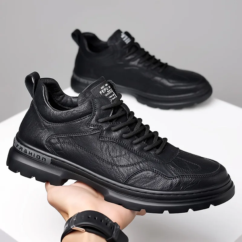 Leather shoes men's leather thick soled Korean version trendy youth British interior height increasing business men's shoes