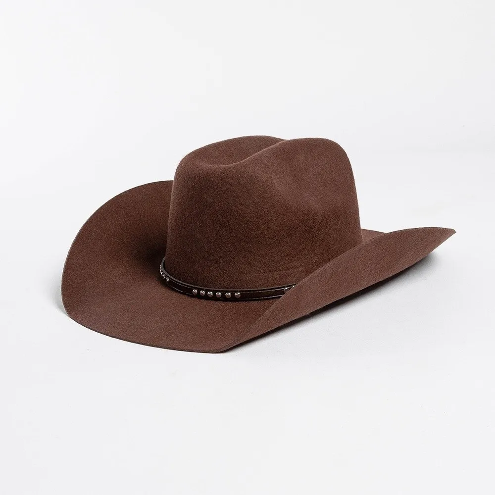 

100% Wool Wool Cowboy Hat Wide Brim Concave Shape Wide Brim Fedora Hat Decorative Buckle Curling Brim Unisex Cowboy Hat