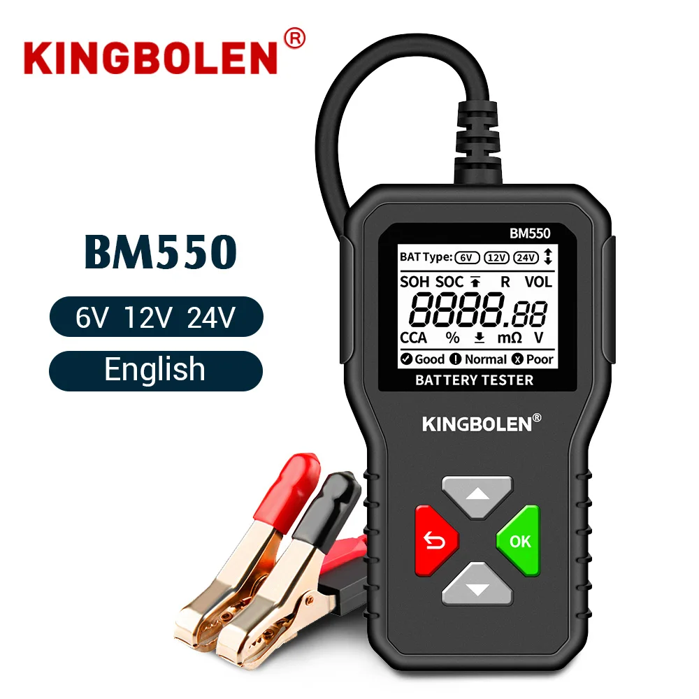 킹볼렌 BM550 자동차 배터리 테스터 OBD2 6V 12V 24V 100-2000 CCA 2Ah-220Ah 배터리 시스템 감지 자동 배터리 분석기 자동차 진단기