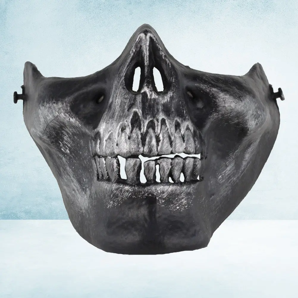 Half Face Protective Mask Silver Gray Outdoor Skull Mask Adjustable Elastic Band for Hunting Cs Shooting