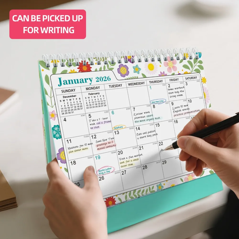 2026 الإنجليزية الإبداعية بسيطة أجندة مكتبية /رزنامة مكتبية 18 شهرًا 365 يومًا العد التنازلي التخطيط الشهري وتدوين الملاحظات التقويم #2