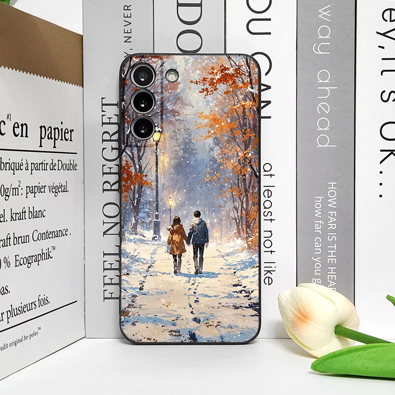 الكرتون الشتاء الثلوج مشهد زوجين قضية الهاتف لجوجل بكسل 10 9A 8 A 7A 6 A 7 PRO 8 9 Pro XL 4G 5G للصدمات لينة غطاء Y2K