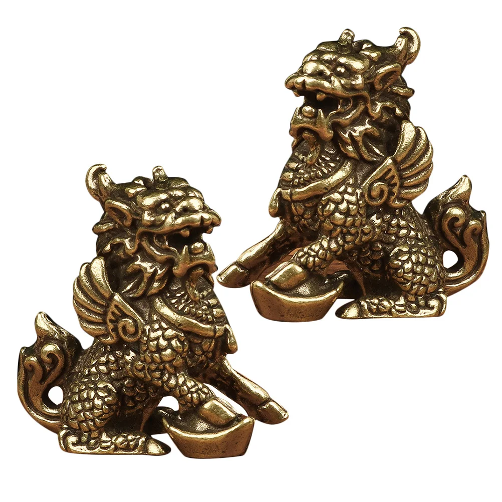 

1Pair Brass Kylin Decoration Vintage Miniature Statue Creative Desktop Animal Ornament for Living Room Garden Brass Adornment