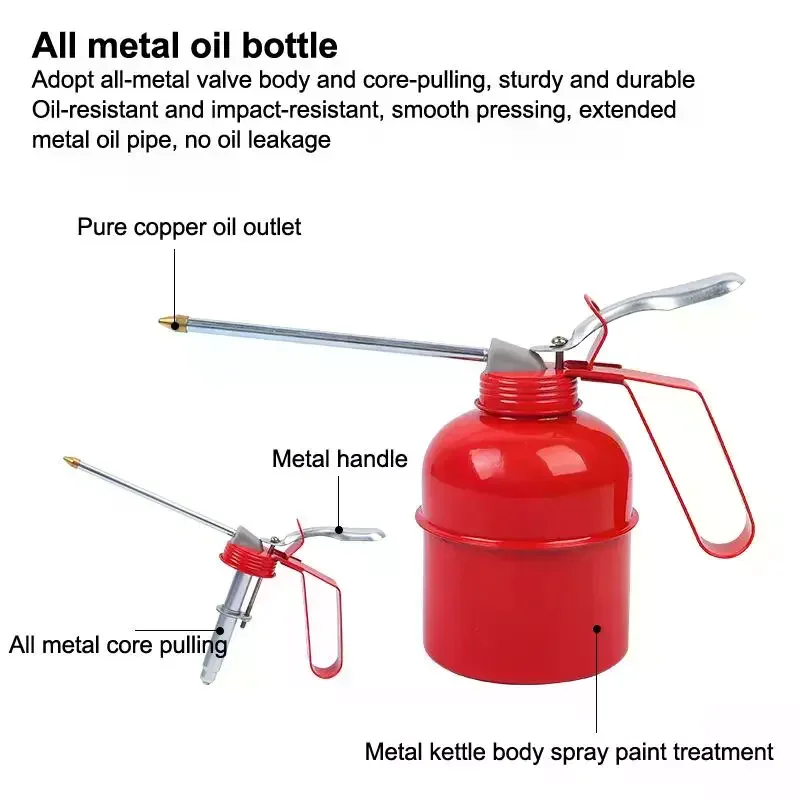 

200/300/500ML Long-nozzle Oil Filler Oil Can Motorcycle Car Oil Pot Bottle High-Pressure Manual Oil Dispenser Home Injector Can
