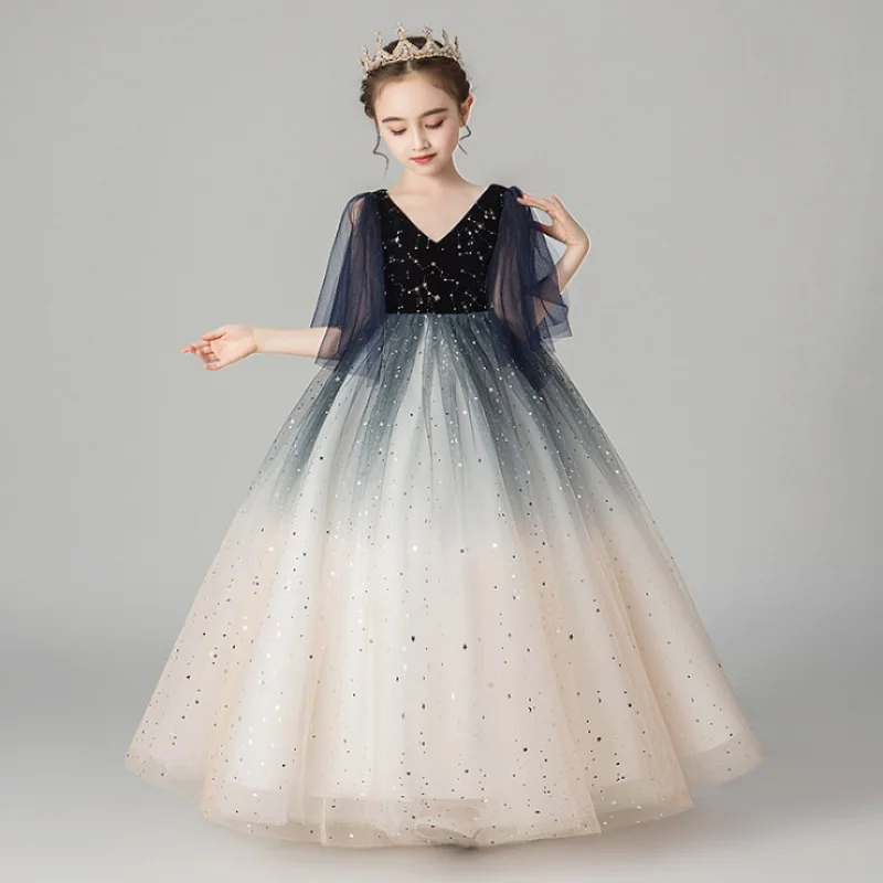

Children's Gift2025New Style Girls' Host Puffy Tulle Birthday Show Little Host Piano Performance Costume