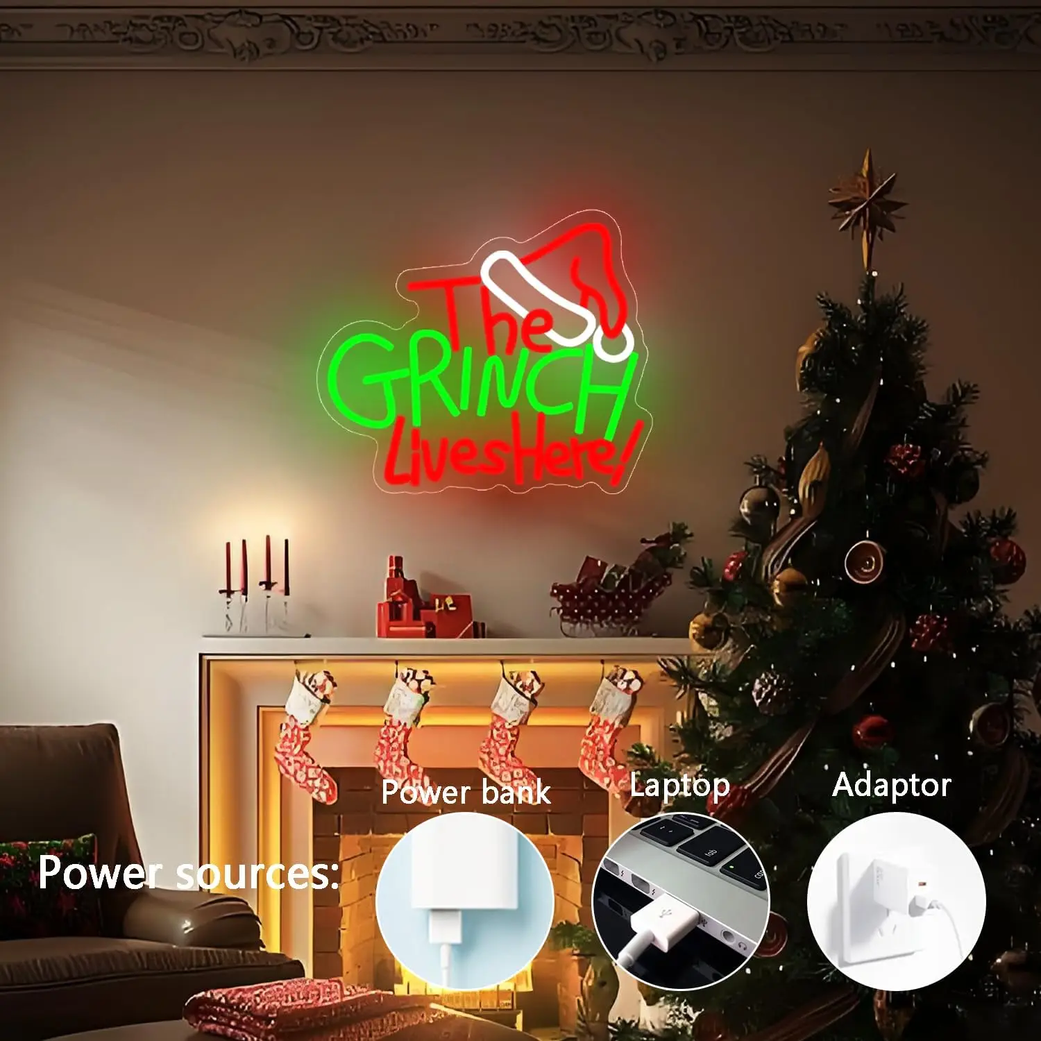 عش هنا علامة النيون عكس الضوء عيد ميلاد سعيد LED علامة للنافذة الداخلية غرفة نوم الزفاف بار هدية حفلة #4