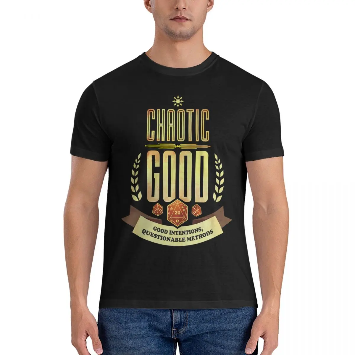 Men T-Shirts Chaotic Good Good Intentions, Questionable Methods Vintage Pure Cotton Tees Short Sleeve DND T Shirts C