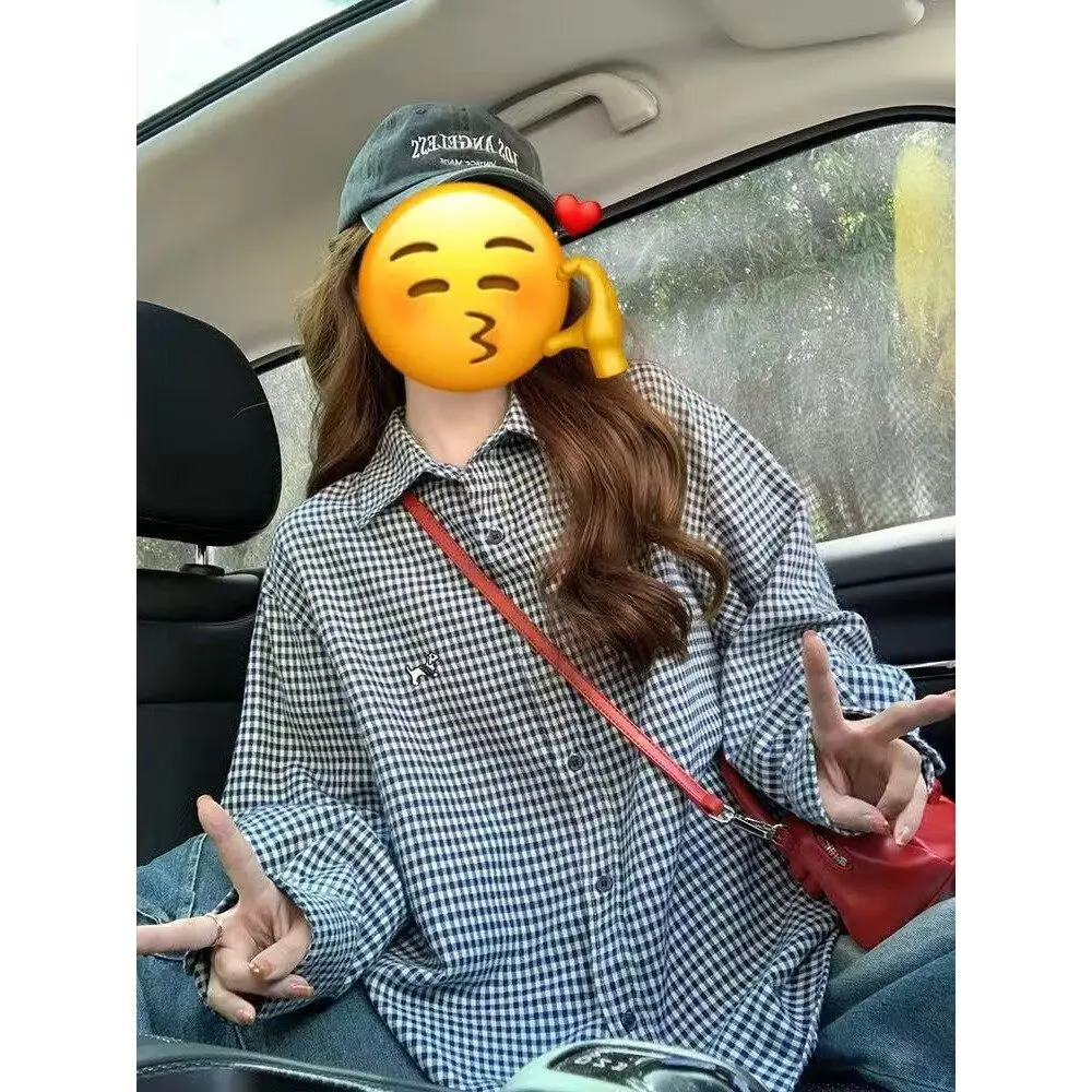 

Retro Japanese Blue Plaid irt Jaet Loose Lazy Sle Men's Women's Spring Summer Casual Wear Sun Protection Top