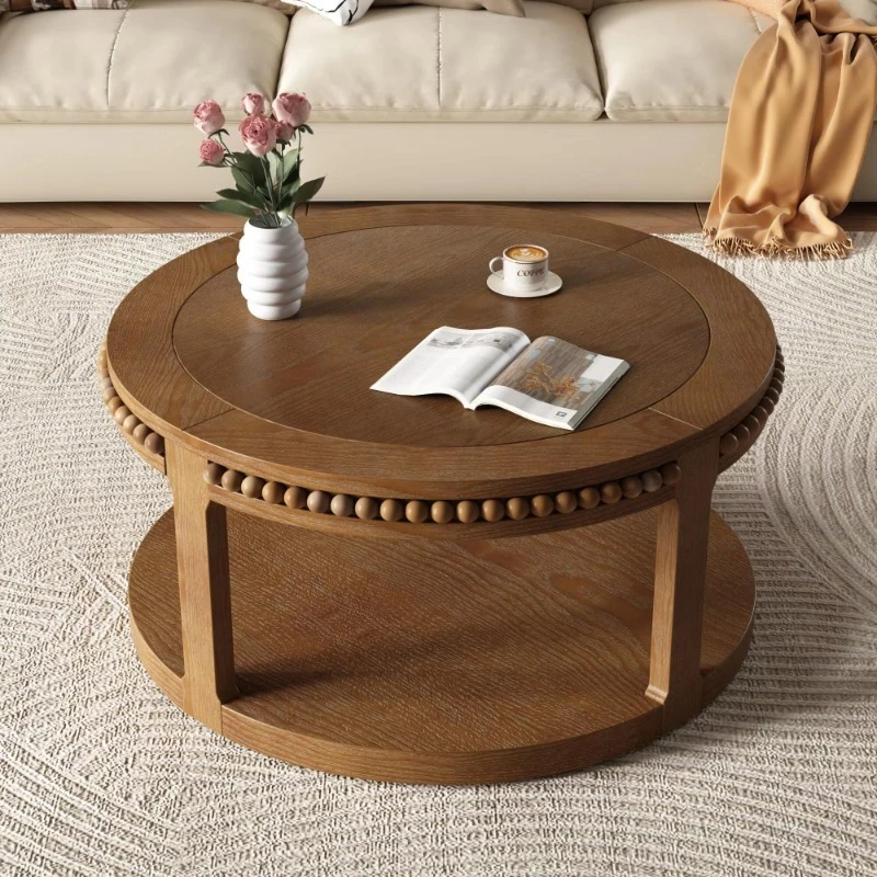 Solid wood coffee table carving design two-layer locker living room furniture
