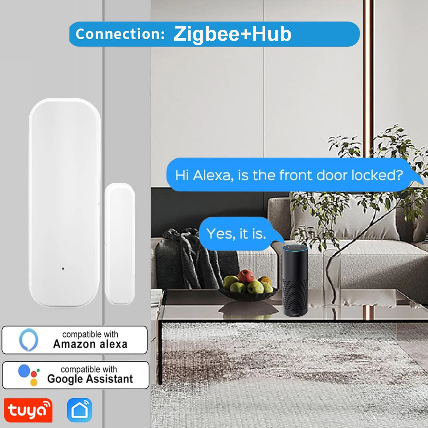 Tuya Zigbee كاشف مستشعر فتح نافذة الباب المغناطيسي اللاسلكي الذكي مع تنبيه إشعار التطبيق لحماية أمن المنزل